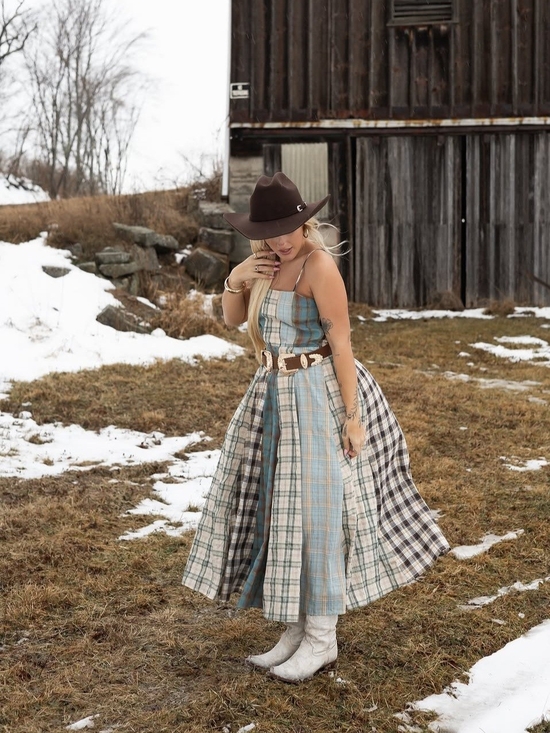 Gigio Dresses & Skirts - Shop Ivory Buck GiGio Teal Patchwork Plaid Square Neck Western Charm Midi Dress